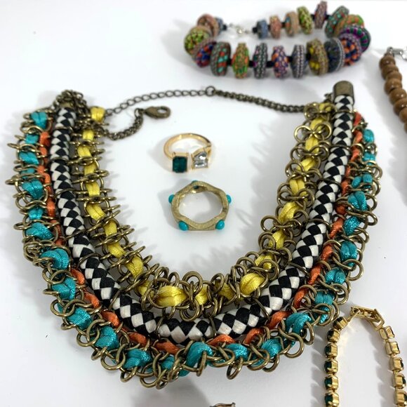 Multicolor Tribal Boho Jewelry Lot 15 Mixed Necklaces Earrings Bracelets Rings - Picture 3 of 10